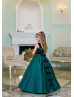 Scoop Neck Green Velvet Satin Elegant Flower Girl Dress